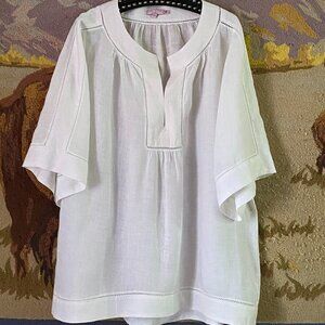 Calypso St. Barth Linen Sz M Womens Shirt Tunic 3/4 Bell Sleeve